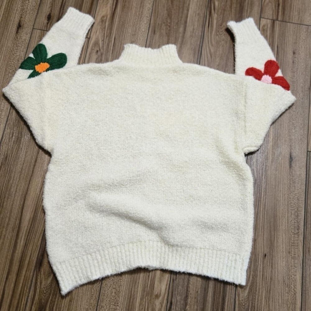 Cream Mock Neck Sweater 3D Flower Applique Knit Top Women's 2XL - Picture 7 of 8